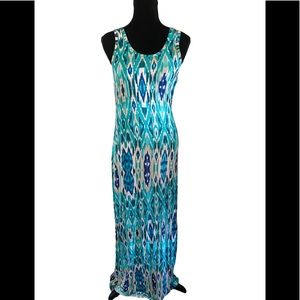 Cynthia Rowley tank knit maxi dress ikat racerback sz Small